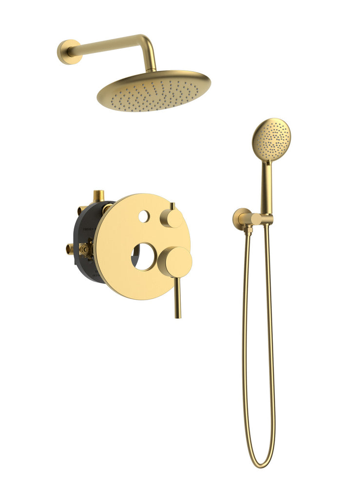 Royal Sky Brushed Gold 2-Way Wall-Mounted Shower System, Rainhead & Handheld
