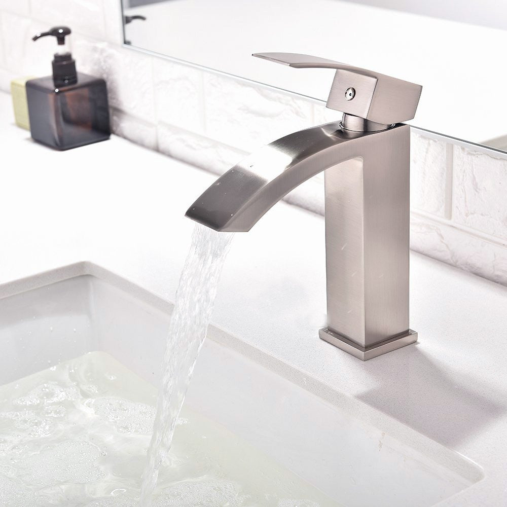 Royal Fall Single Handle Brushed Nickel Lavatory Faucet - Modern Design