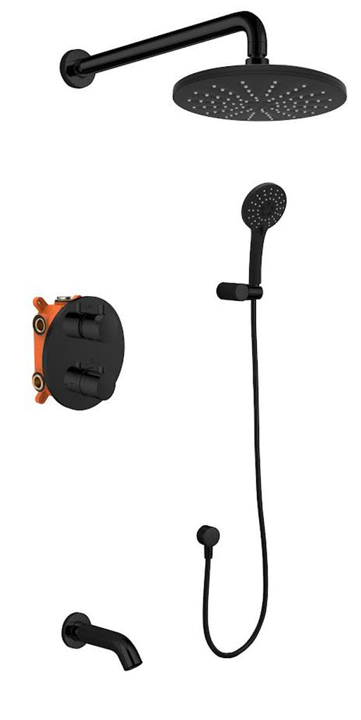 Royal Midnight Enzo Matte Black 3-Way Thermostatic Shower System Rainfall