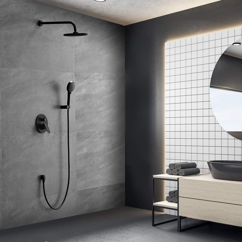 Sophisticated Matte Black 2-Way Shower System: Rainhead & 5-Setting Handheld Combo