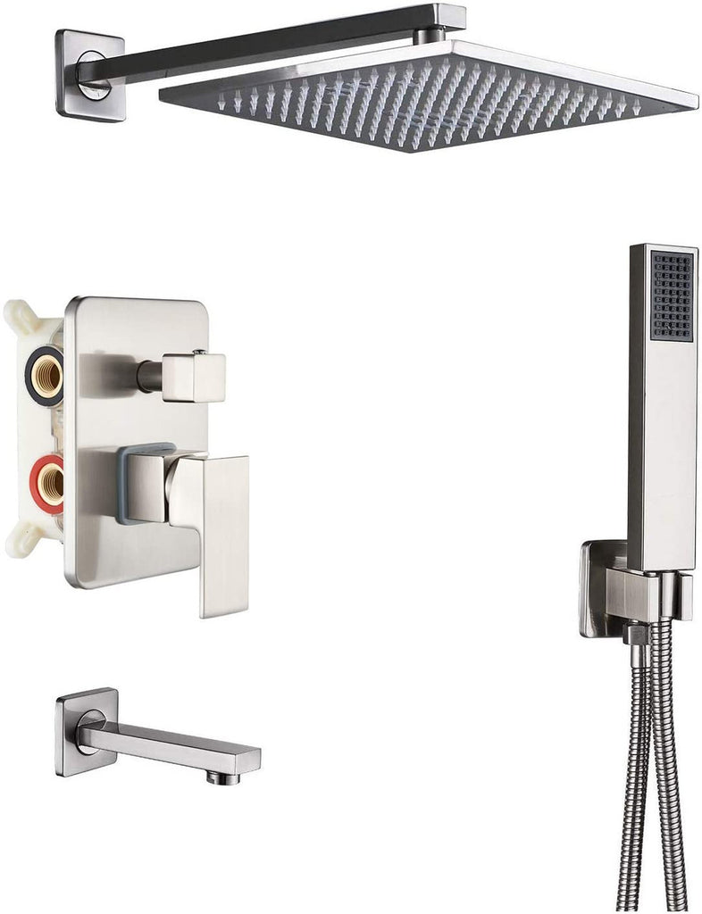 Royal Sedona 3-Way Square Shower System, Brushed Nickel Finish, Modern Design