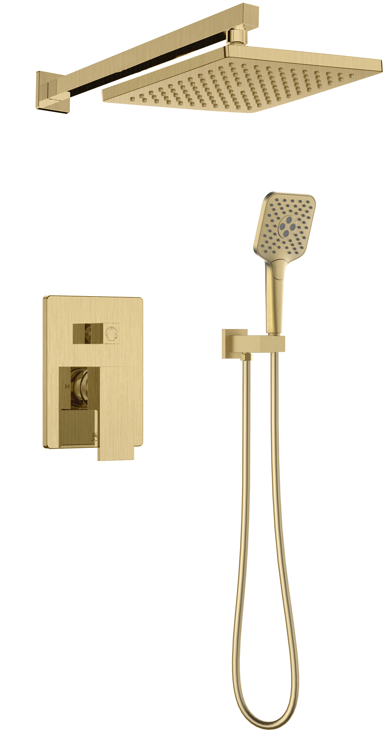 Elegant Brushed Gold Shower System with Handheld: Contemporary Rainfall Design