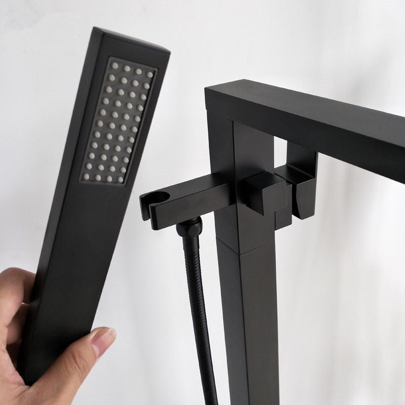 Royal Sedona Midnight Matte Black Square Freestanding Tub Filler with Hand Shower