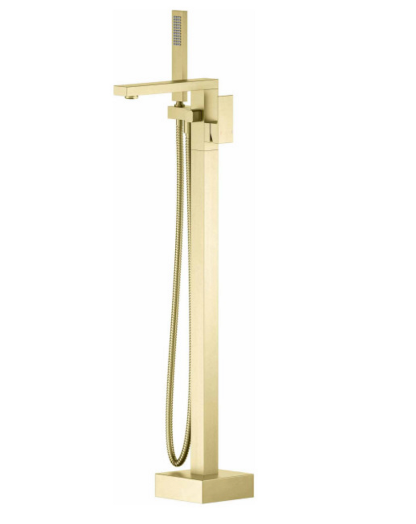 Royal Sedona Modern Brushed Gold Freestanding Tub Filler Faucet with Handheld Shower