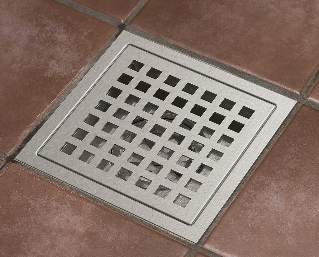 Tido 4x4 Square Shower Drain, Brushed Nickel Finish, Durable Stainless Steel, Easy Install