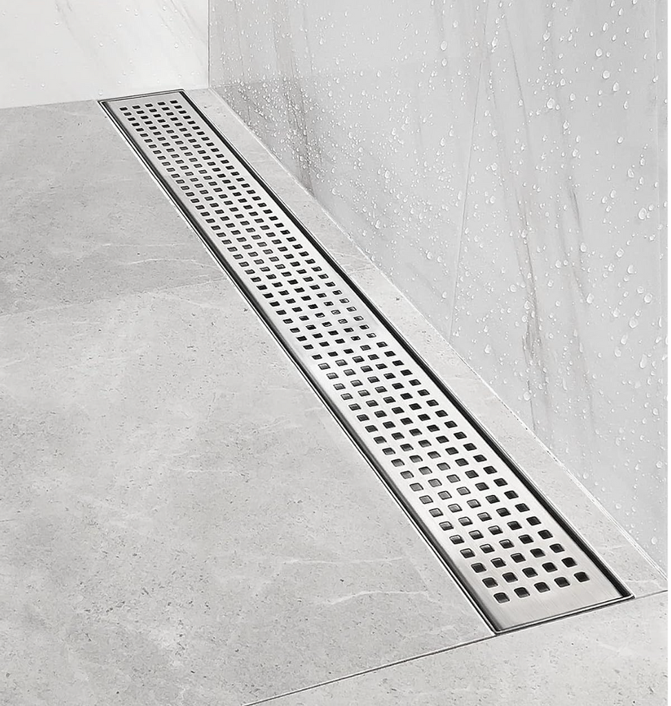 Tido 24-Inch Linear Shower Drain, Brushed Nickel, Quattro Pattern Grate, Stainless