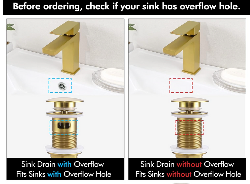 Elegant Brushed Gold Push Pop-Up Drain for Vessel Sinks, No Overflow Design
