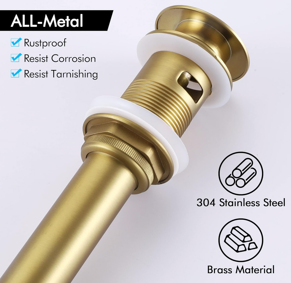 Brushed Gold Pop-Up Umbrella Drain with Overflow for Vessel Sinks