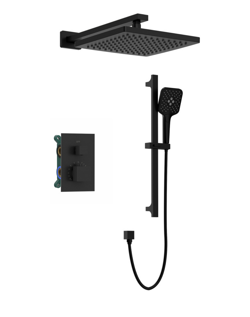 Royal Aurora Thermostatic 2-Way Matte Black Shower System with Rainfall Head