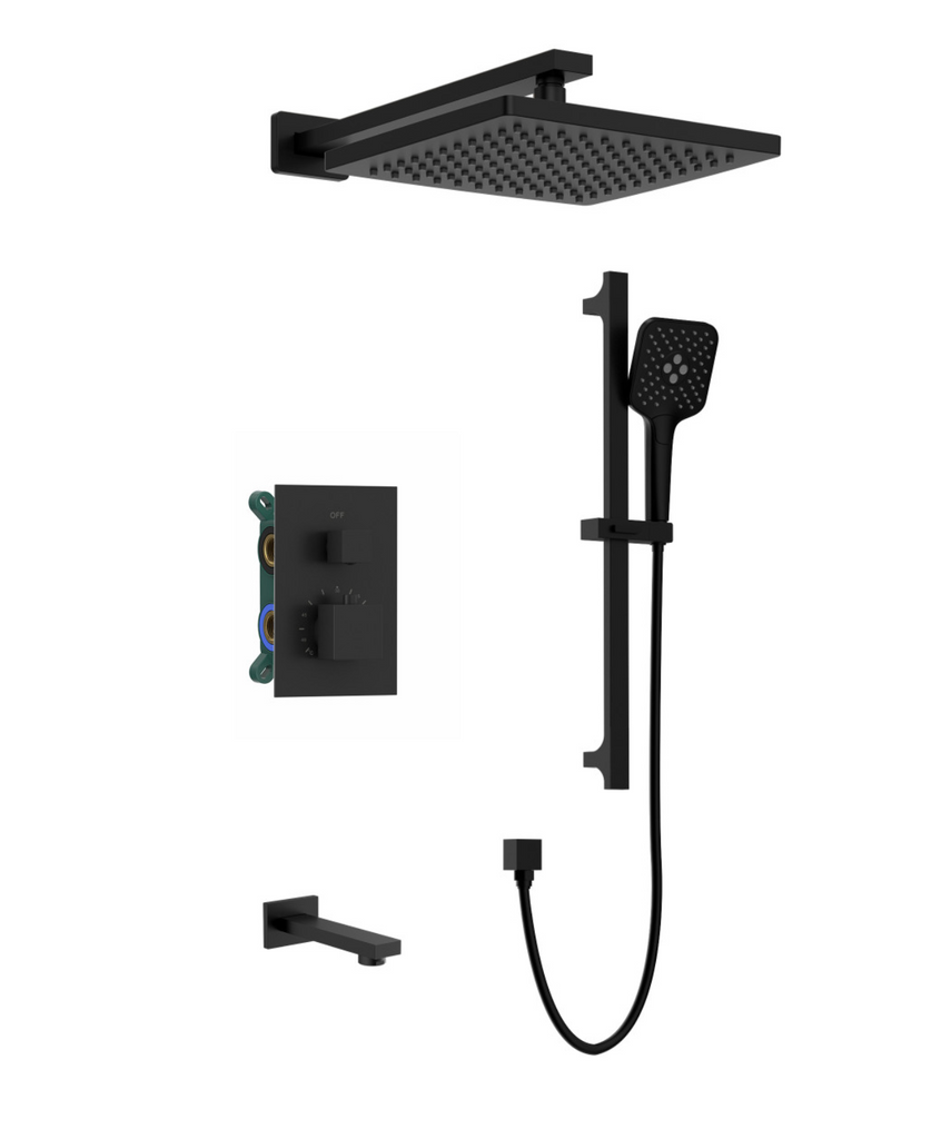 Royal Aurora 3-Way Thermostatic Shower System, Matte Black, Precision Temperature Control