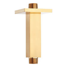 Royal Square 4-inch Ceiling Mount Rain Head Shower Arm, Brushed Gold Finish